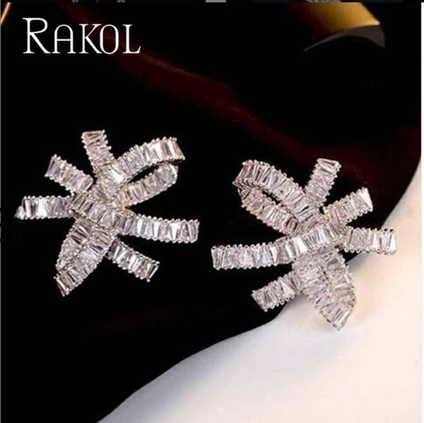 

rakol роскошная бабочка cz zirconia bowknot rose gold gold color sted серьги для невесты женщины день рождения подарок мода ювелирные издели, Golden;silver