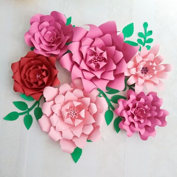

2021 6pcs + leaves 7pcs large flower wedding backdrop baby nursery bridal shower mix 3 colors