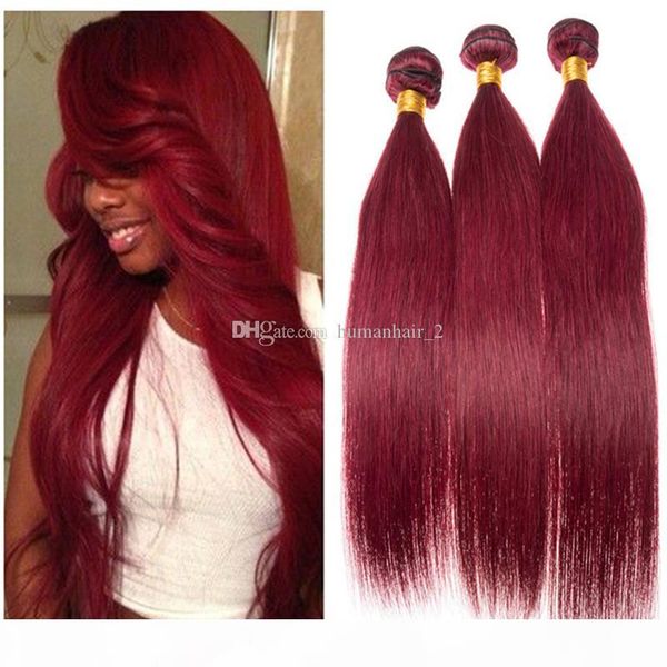 

wine red 99j straight hair weft 3bundles peruvian virgin human hair extension double weft burgundy straight hair no tangle no shed, Black;brown