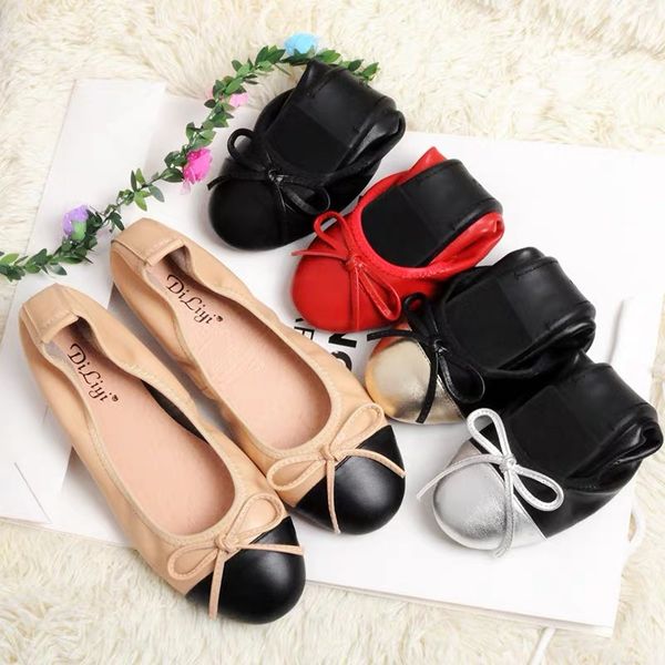 

333/4 big leather shoes casual dress shoes designer genuine soft leather rhombic ladies bow shoes luxury letter classic woman sheepskin, Black