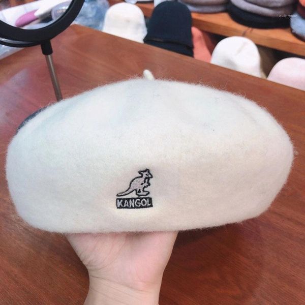 

2020 new autumn and winter new knitted kangaroo beret hat women fashion solid color wild painter hat wool tide1, Blue;gray