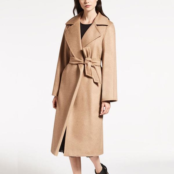 

2018 autumn winter new cashmere coat womens slim loose wool jacket outwear long camel woolen blend coats overcoat abrigos mujer1, Black