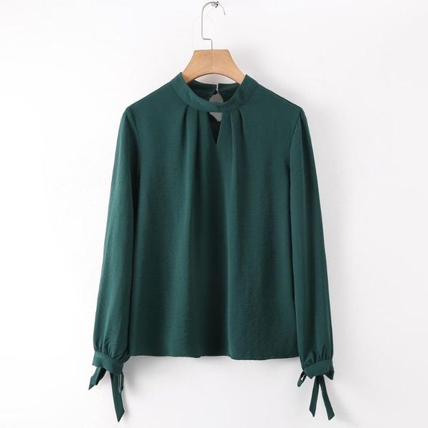 

women's blouses & shirts casual blouse blackish green for woman long sleeve lady's chiffon shirt, White