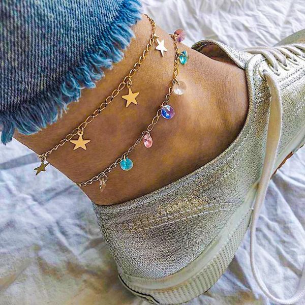 

modern simple multi-layer star anklets set for women vintage handmade anklet bracelet on leg beach party ocean jewelry 2019 wmtuun bdesybag, Silver
