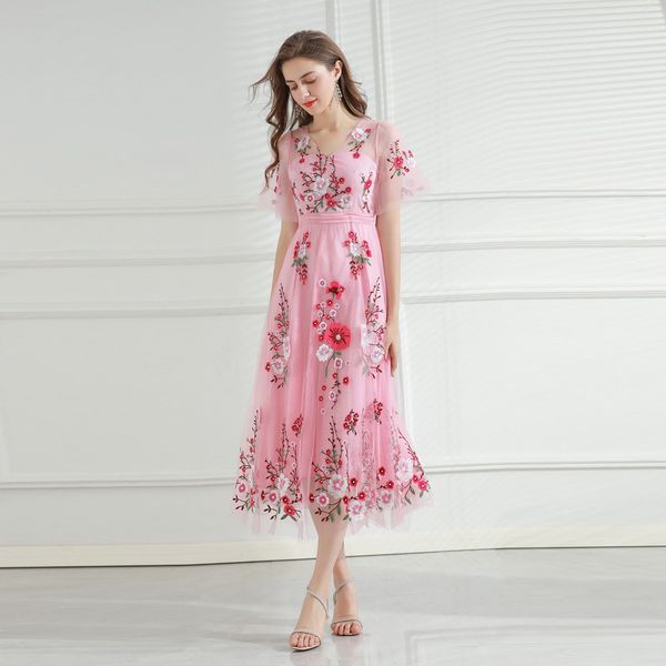 

2021 spring short sleeve v neck print milan runway dress designer dress brand same style dress 12.14-1, Black