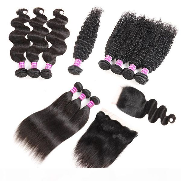 

brazilian virgin hair straight human hair weaves bundles with frontal body wave remy hair bundles with closure accessories black extensions