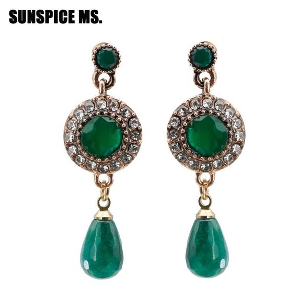 

dangle & chandelier fashion green natural stone water drop earrings for women bohemia ethnic antique gold color wedding jewelry, Silver