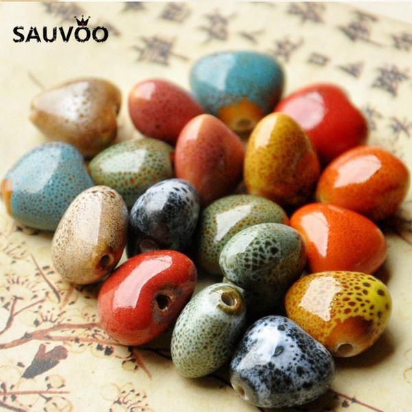 

sauvoo 30pcs/lot vintage big red blue heart love creamic glaze charms beads 15mm fit diy jewelry making findings accessories