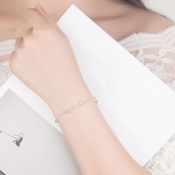 

new fashion 925 silver bracelet 2 layer charm beads bracelets for women girl s925 silver ankle chain leg bracelet, Black