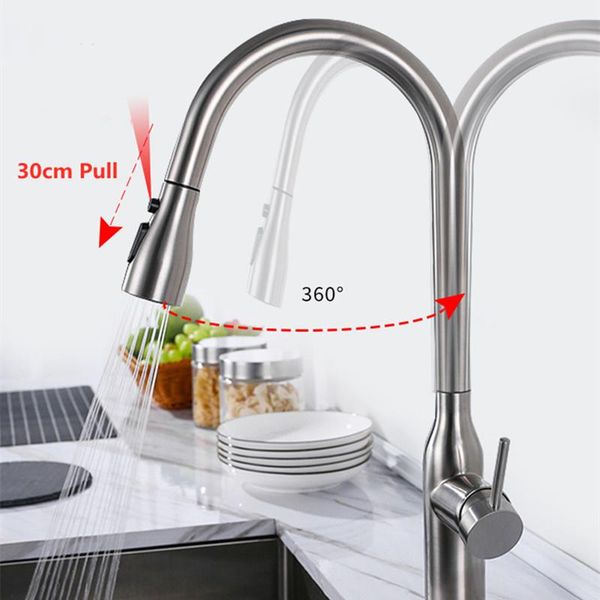

bathroom sink faucets stainless steel kitchen faucet single hole pull out spout mixer tap stream sprayer head 360 degree water