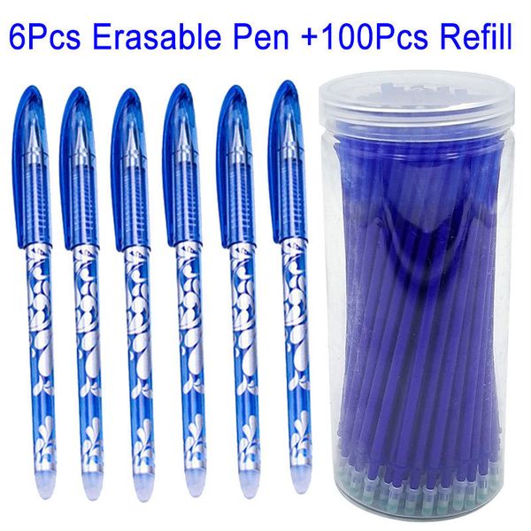 106 Teile/satz Löschbaren Gel Stift Blaue tinte 0,5mm Waschbar Griff Büro Schule Schreiben Schreibwaren Flasche Pack Löschbaren Stift Nachfüllen stange 201202