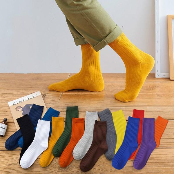 

men's socks inverno masculino fashion simple cotton striped solid color male ins tide black japanese harajuku
