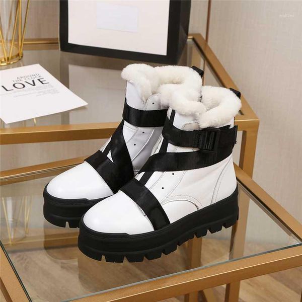 

kccook 2020 winter new women's leather and wool snow boot with contrasted color webbing and non-slip soles1, Black
