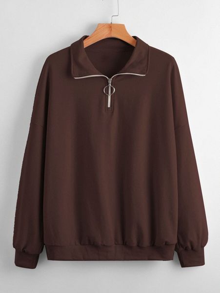 

drop shoulder half placket pullover k9ut#, White;black