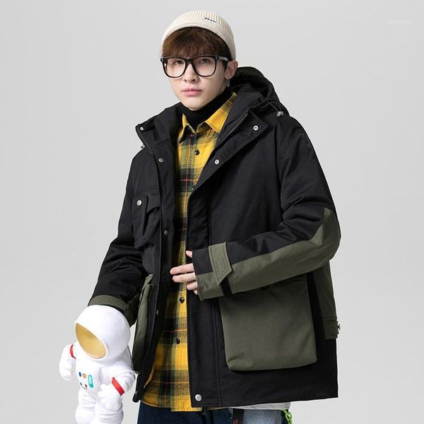 

men's down & parkas 2021 winter thick white duck jacket plus size loose wild casual color matching men hooded 1, Black