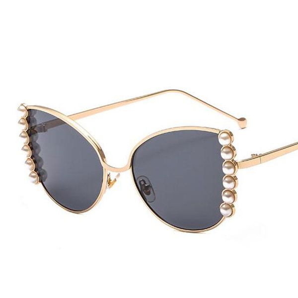 

sunglasses luxury alloy large frame cat eye women brand designer fashion pearl rivet decorative sun glasses uv400 0340, White;black