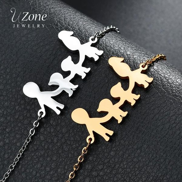 

uzone stainless steel family bracelet father mother son daughter simple chain link bracelet mother's gift wholesale, Black