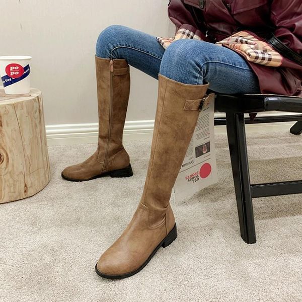 

boots round toe female shoes winter footwear luxury designer mid calf ladies riding 2020 fashion autumn low, Black