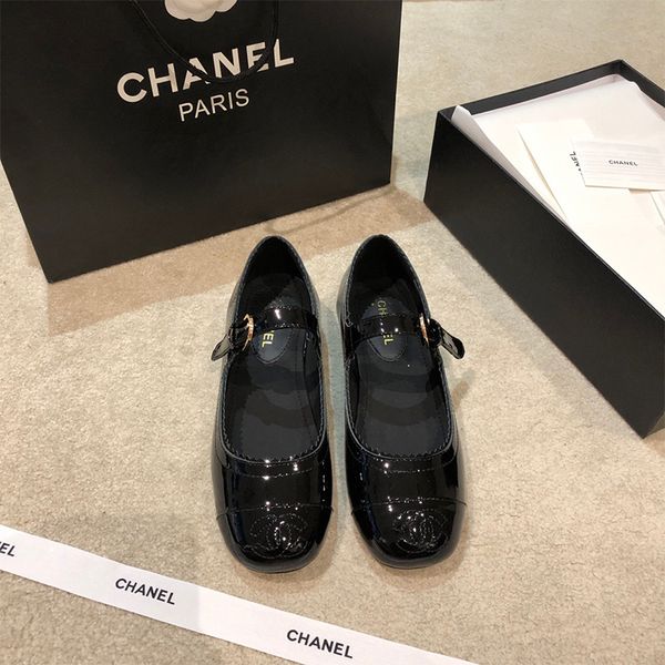 

designer womens pumps luxury black patent leather stitching serrated edge round head with box size 34-40