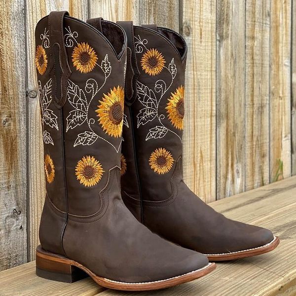 

dihope retro women's boots embroidered thick heel high heel round toe short boots embroidered women's plus size 36-431, Black