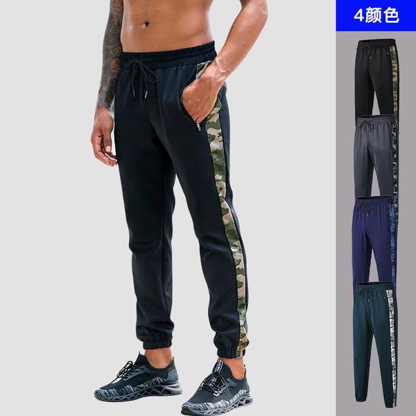 

running pants men loose camouflage jogging 4 colors sportswear size xxl zipper pocket sweatpants elastic training clothes gym trousers, Black;blue