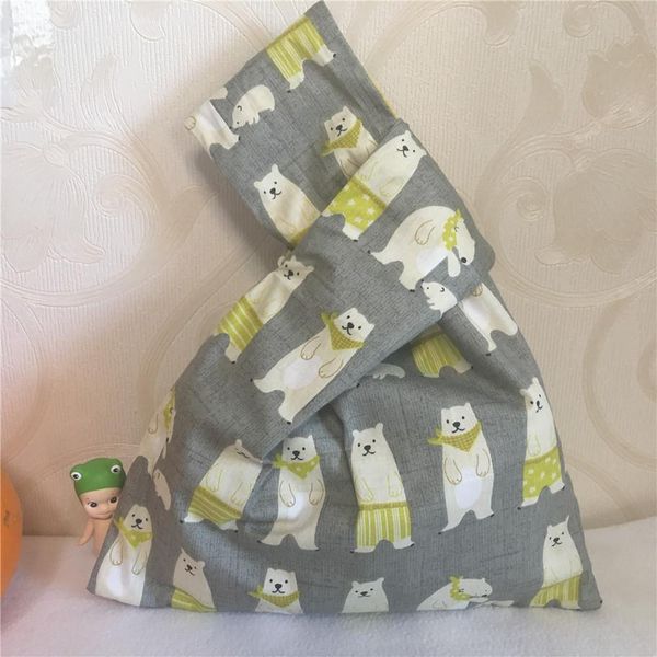 

yile handmade cotton twill wrap knot wrist bag key phone lining wristlet polar bear grey base w12 h wmtfoo