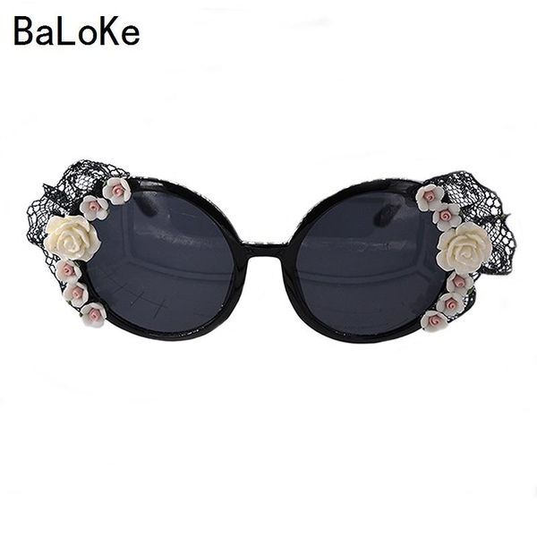 

sunglasses fashion baroque vintage pink lace flowers for women beach oversize jewelry decoration, White;black