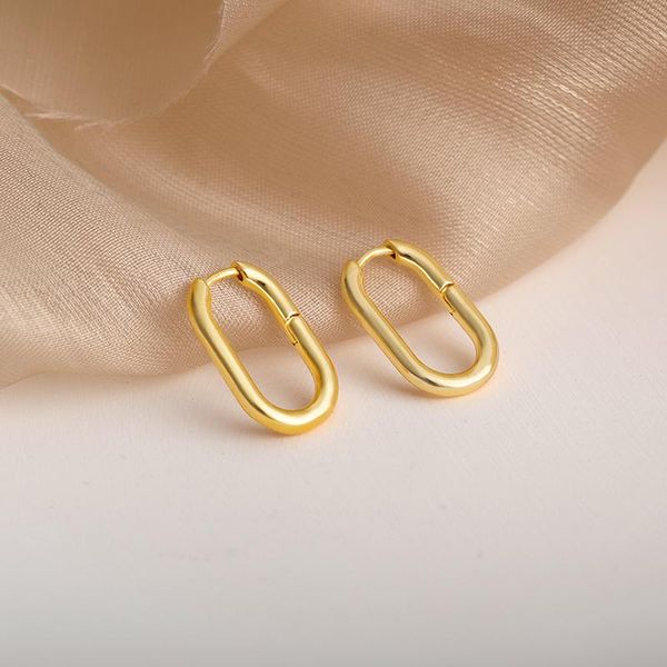 

hoop & huggie vintage oval earrings for women minimalist stainless steel sleeper fashion korean aesthetic jewelry wedding gifts, Golden;silver