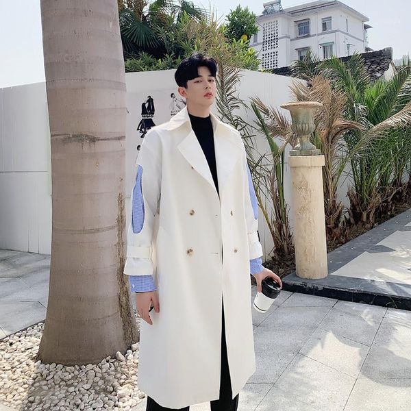 

autumn casual splice trench coat men streetwear hip hop windbreaker long jacket outerwear casaco longo masculino erkek palto1, Tan;black