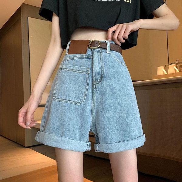 

jean shorts for women summer 2020 vintage korean clothes loose casual high waist denim blue wide legs short pants streetwear, White;black