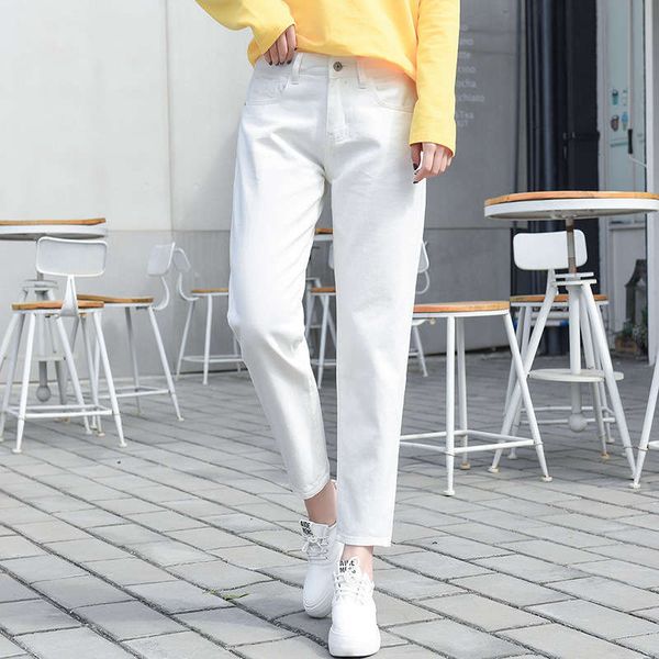 

women's nine point pants with loose and perforated white jeans, Blue