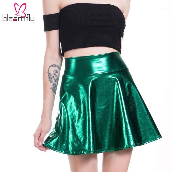 

high waist pu skirts women casual mini pleated skirt faux leather skirt skater pleated female silver black plus size1