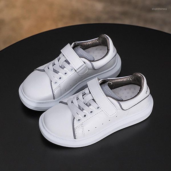 

korean anti-skid shoes 2020 spring new leather children's reflective casual shoes boy's and girl's hook&loop white1, Black;red