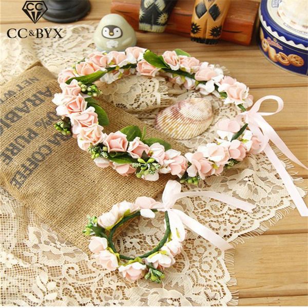 

flower crowns tiaras child bracelet 2pcs romantic garland wedding hair accessories for bridal bridesmaids beach jewelry su026, Golden;silver