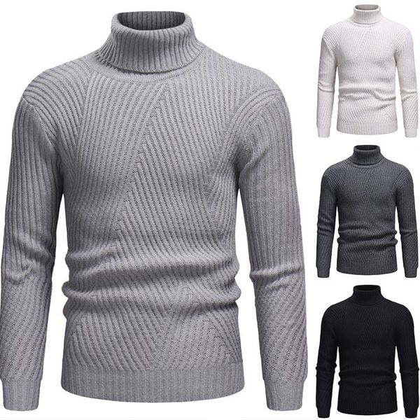 

men's fashion casual high neck striped knit long sleeve sweater, White;black