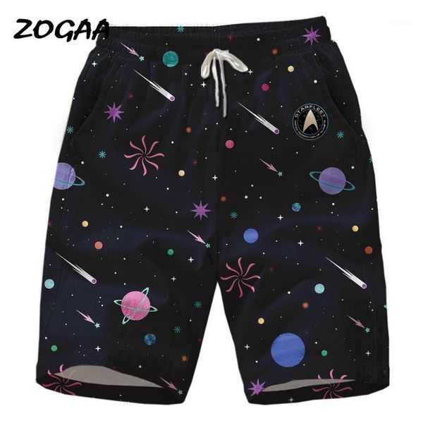 

zogaa 2020 professional peach skin polyester men's beach pants 3d digital printing five-point pants starry sky1, White;black