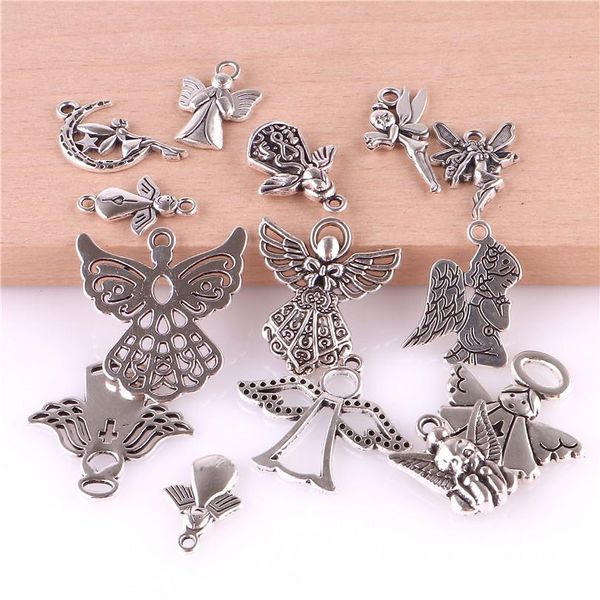 

14шт смешанный тибетский посеребренный девочка ангел фея купидона подвески подвески ювелирные изделия изготовления браслетов аксессуары diy, Silver
