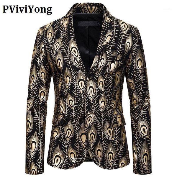 

pviviyong 2020 suits blazer men slim fit feather printing suit jacket men european size x1291, White;black