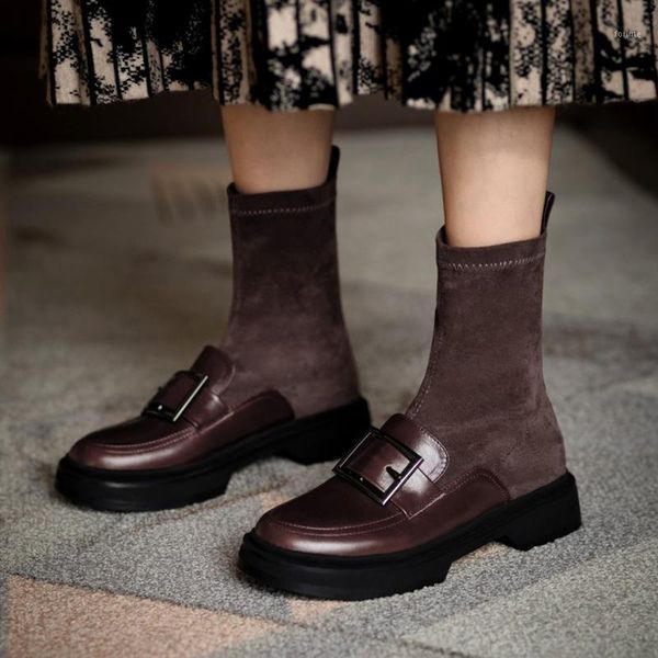 

2020 new winter ankle boots women's shoes genuine leather buckle decorations british style square heel young lady ankle boots1, Black