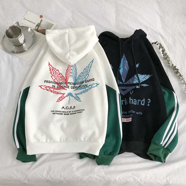 

sweater autumn 2020 new fashion printed color matching men's and women's hooded pullover sweatshirt, Gray