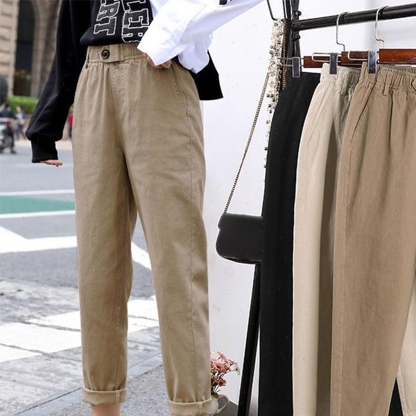 

british style solid color casual loose trousers women high waist casual loose straight trouser harem pants spring summer, Black;white
