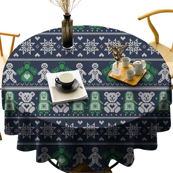 

round tablecloth cotton linen dust-proof table cover scandinavian style stitch penguins teddy bears angels gingerbread man