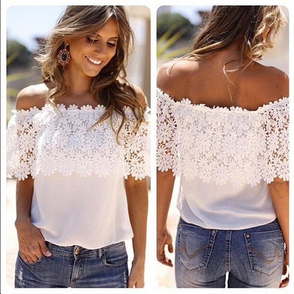 

kant borduren korte mouw lente zomer o-hals blouse shirts solid casual vrouwen blusa streetwear 2xl, White