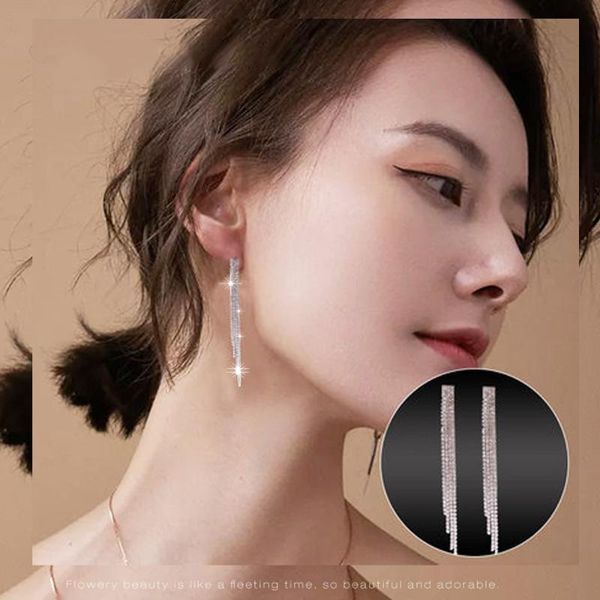 

stud 2021 temperament crystal claw chain tassel earrings for women shining multilayer long statement girl jewelry, Golden;silver