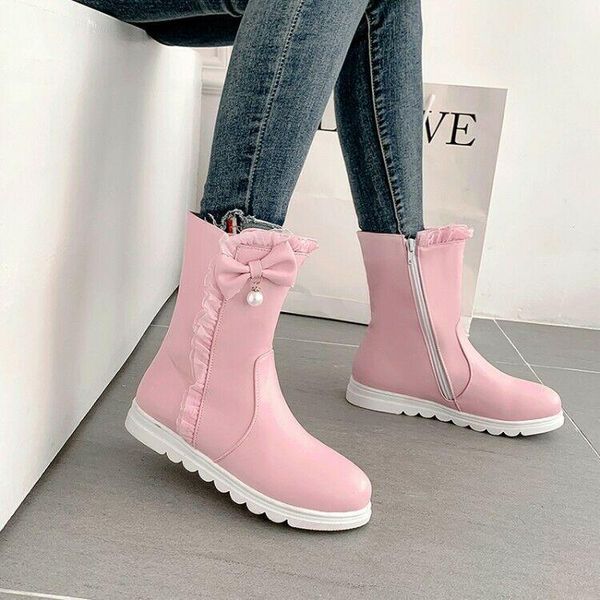 

womens ladies korean fashion sweet bow tie falbala winter ankle boots shoes skgb1, Black