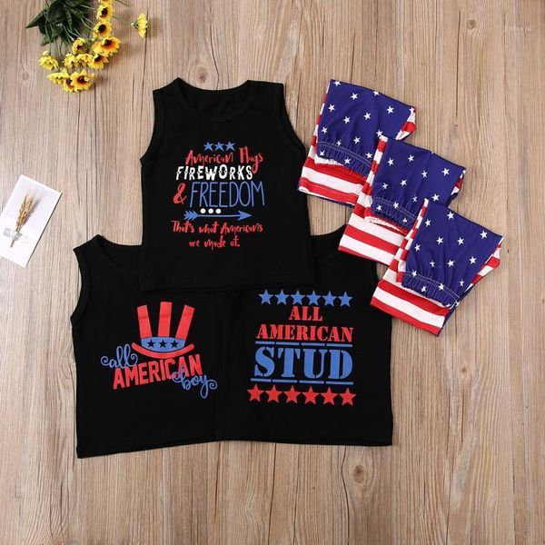 

2020 baby boy summer set sleeveless t-shirt american flag print shorts independence day summer set1, White