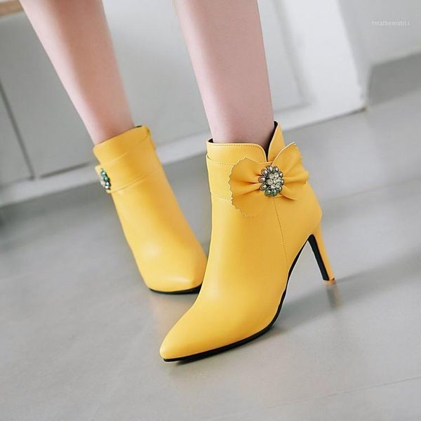 

pxelena 2020 autumn winter women ankle boots stiletto high heels crystal flower party wedding office short boots shoes1, Black