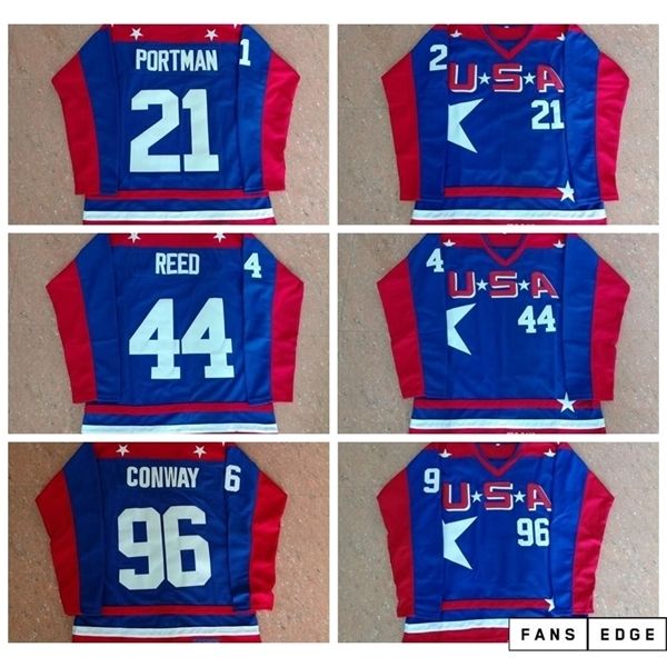 

mighty ducks d2 movie team usa hockey jerseys 21 dean portman 44 fulton reed 96 charlie conway jersey men's 100% stitched embroidery sh, Black;red