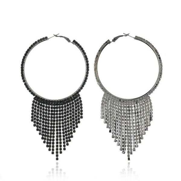 

women individuality ethnic style drop earring girls simple trendy long tassel earrings ladies rhinestone teardrop dangle earring, Silver