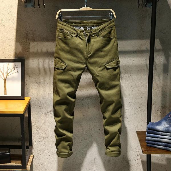 

classdim men's elastic skinny denim jeans good quality cotton army green long jeans new fashion men slim solid casual, Blue